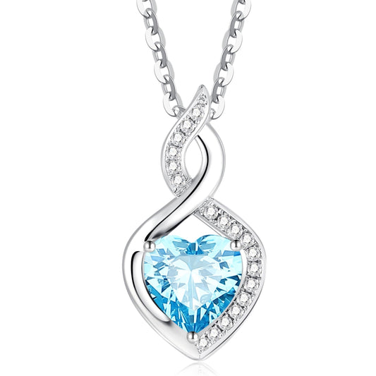 FANCIME 14K Solid White Gold Heart Birthstone Necklace with Diamond Pendent Birthday Gifts for Mom Women, Sterling Silver Chain 16" + 2" Extender