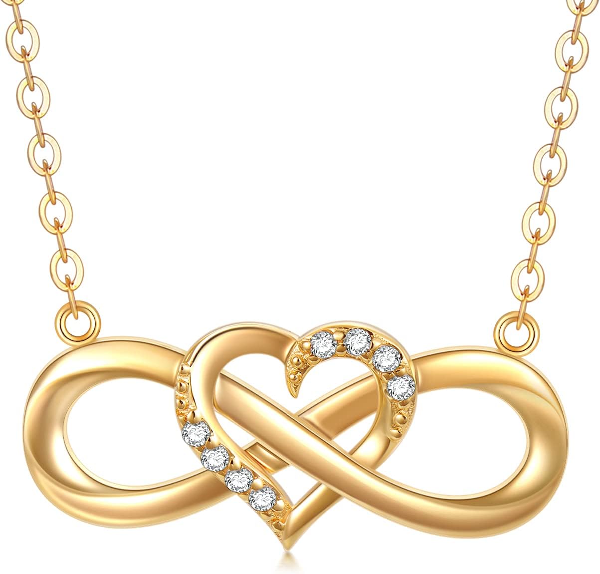 Heart Infinity Pendant Necklace | 14K Solid Yellow Gold