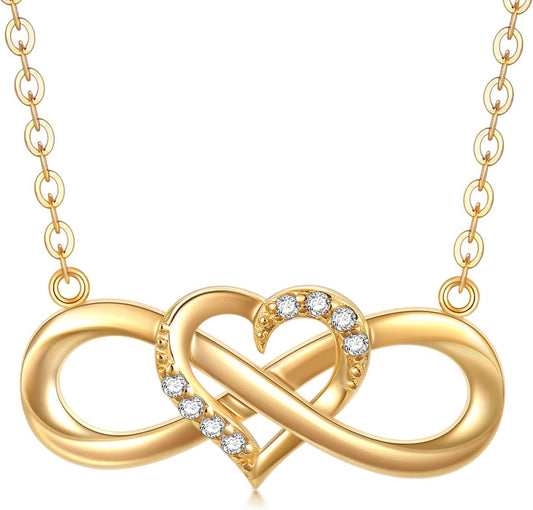Heart Infinity Pendant Necklace | 14K Solid Yellow Gold