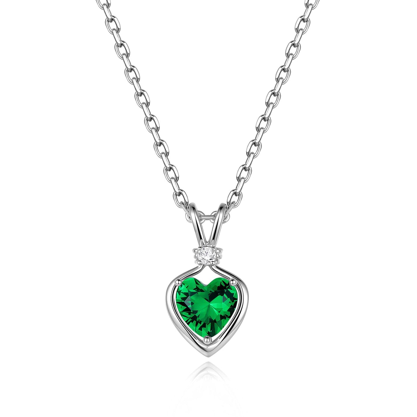 FANCIME 14K Solid White Gold Heart Birthstone Necklace for Women with lab-grown diamond Pendant Birthday Gifts for Mom Women Sterling Silver Chain 16" + 2" Extender