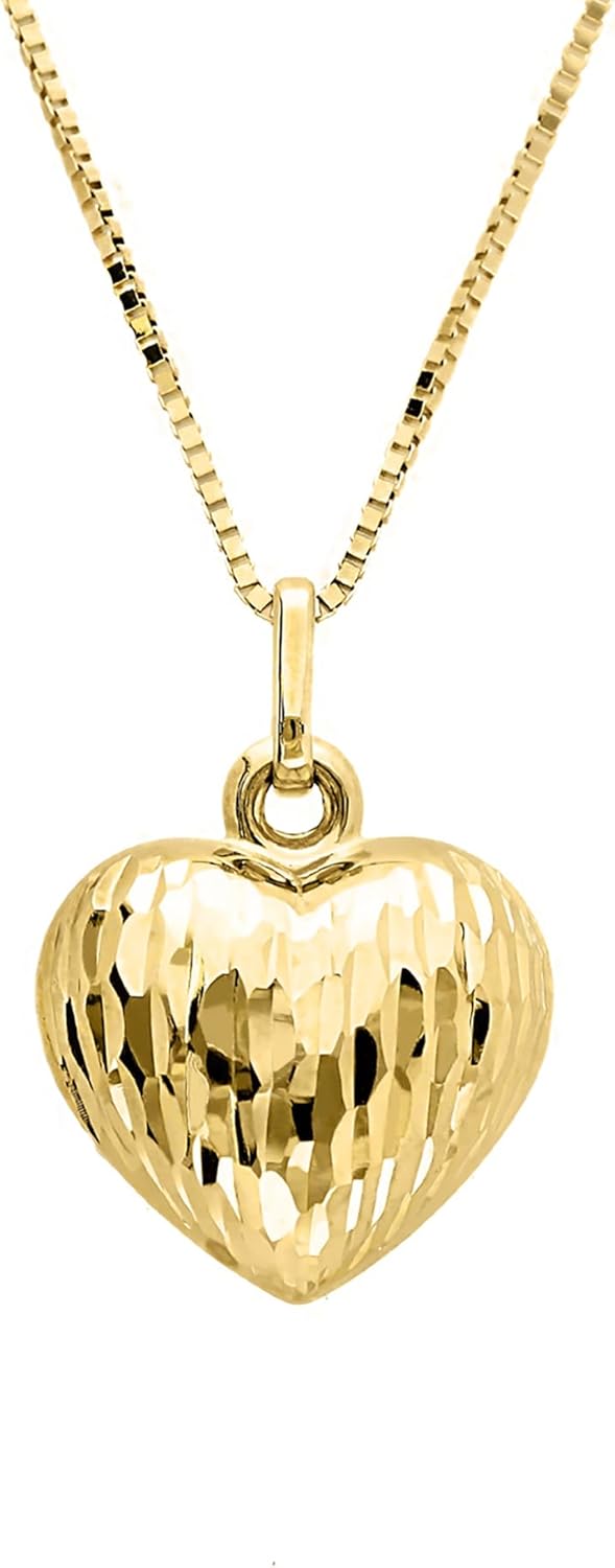 forme di Lucchetta - Italian Necklace for Women - Real Gold Jewelry Gift for Her from Italy - 14k Heart Puff Floating Pendant with Adjustable Chain 16+2in