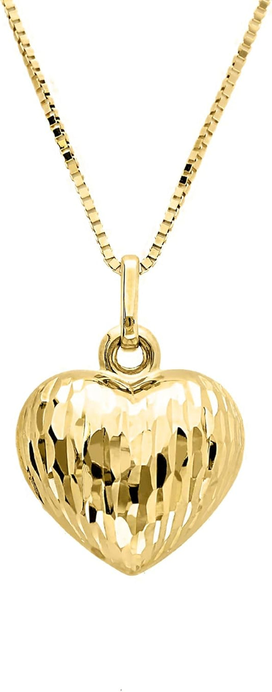 forme di Lucchetta - Italian Necklace for Women - Real Gold Jewelry Gift for Her from Italy - 14k Heart Puff Floating Pendant with Adjustable Chain 16+2in