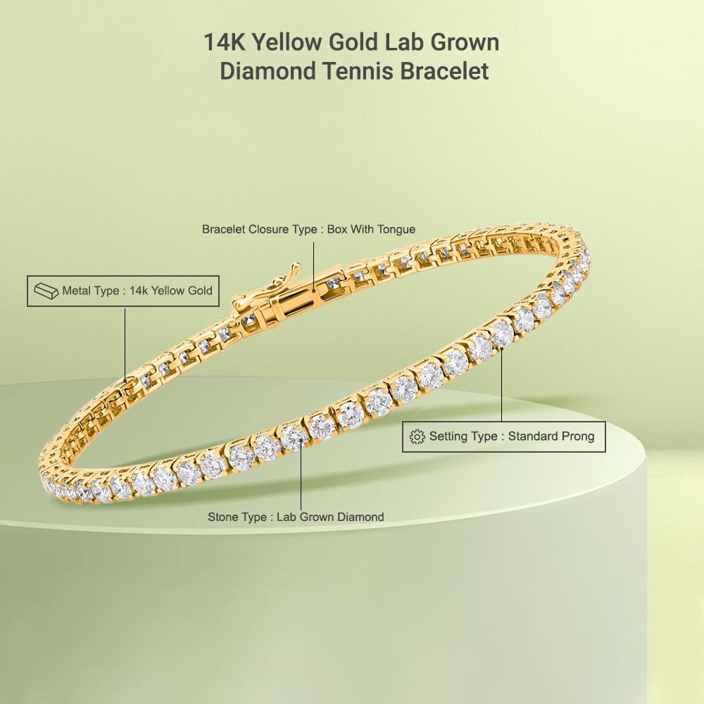 Lab-Grown Diamond Tennis Bracelet | 5–10 Carat | 14K Yellow Gold