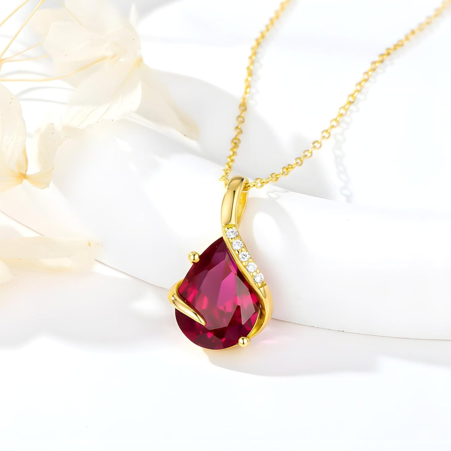 YDD 14K Solid Gold Gemstone Birthstone Necklaces for Women Dainty 2 Carat Pear Shaped Teardrop Gemstone Birthstone Pendant Anniversary Birthday Jewelry Gifts for Her 16"-18"