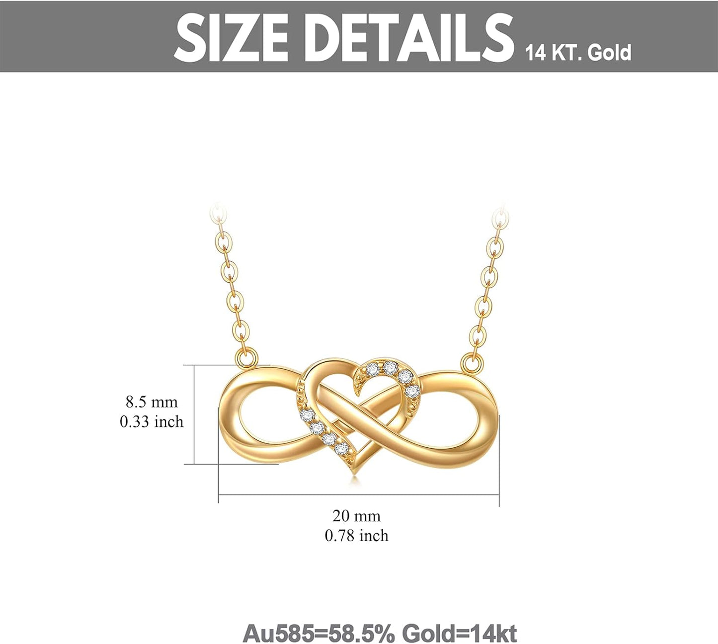 Heart Infinity Pendant Necklace | 14K Solid Yellow Gold
