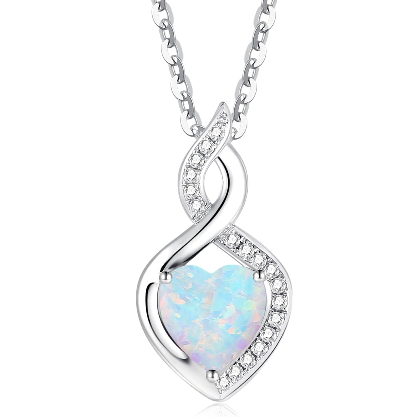 FANCIME 14K Solid White Gold Heart Birthstone Necklace with Diamond Pendent Birthday Gifts for Mom Women, Sterling Silver Chain 16" + 2" Extender