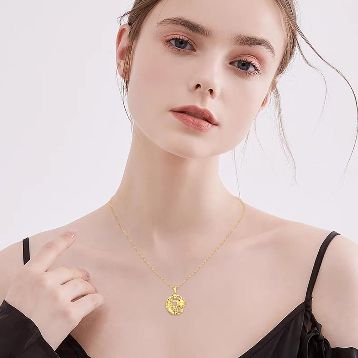 KECHO 14K Solid Gold Sun Moon Star Necklace Couple Pendant 14K Real Gold Jewelry Anniversary Birthday Gifts for Women