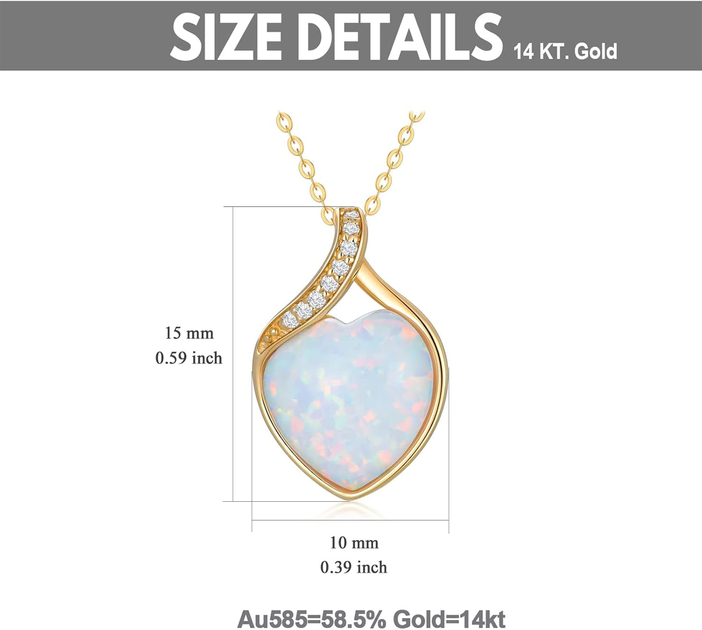YDD 14k Solid Gold White Opal Necklace for Women Heart Shape Opal with Genuine Diamond Pendant Necklace Heart Necklace Opal Jewelry Diamond Jewelry Gifts 16"-18"