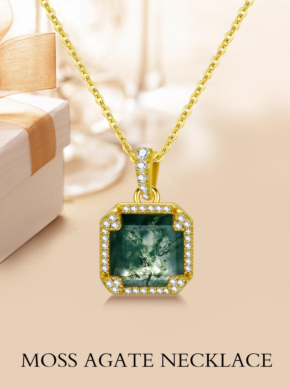 Mother's Day Jewelry Gifts 14K Solid Gold Teardrop/Music Note/Y Necklace Moonstone/Moss Agate/Opal Necklace Anniversary Birthday Gifts for Mom Women Her Girlfriend Sister