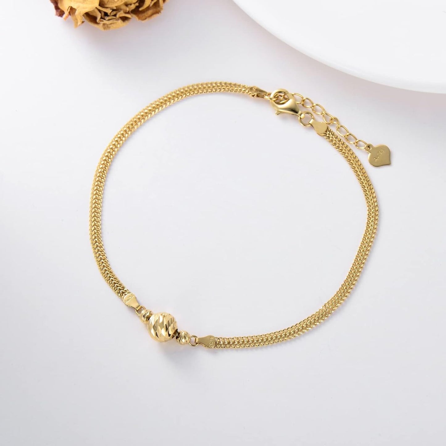 18K Solid Gold Italian Bracelet for Women, 2.4MM Width Gold Durable Bismark Chain Bracelets Jewelry Anniversary Birthday Gift for Mom, Wife, Sister 6.5"-8.5"