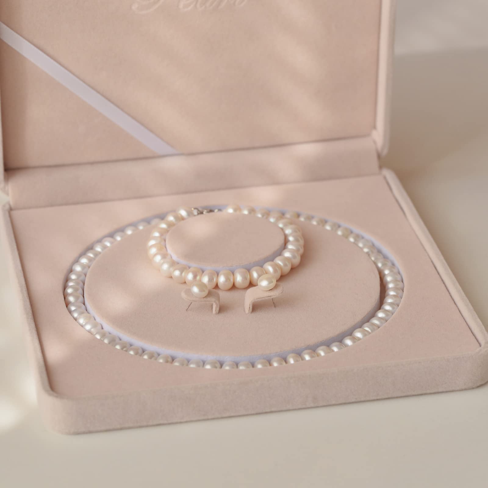 AOOVOO Freshwater Cultured Pearl Necklace Set - Real Pearl Necklace Set Includes Stunning Bracelet and Stud Earrings Jewelry Set for Women - SM