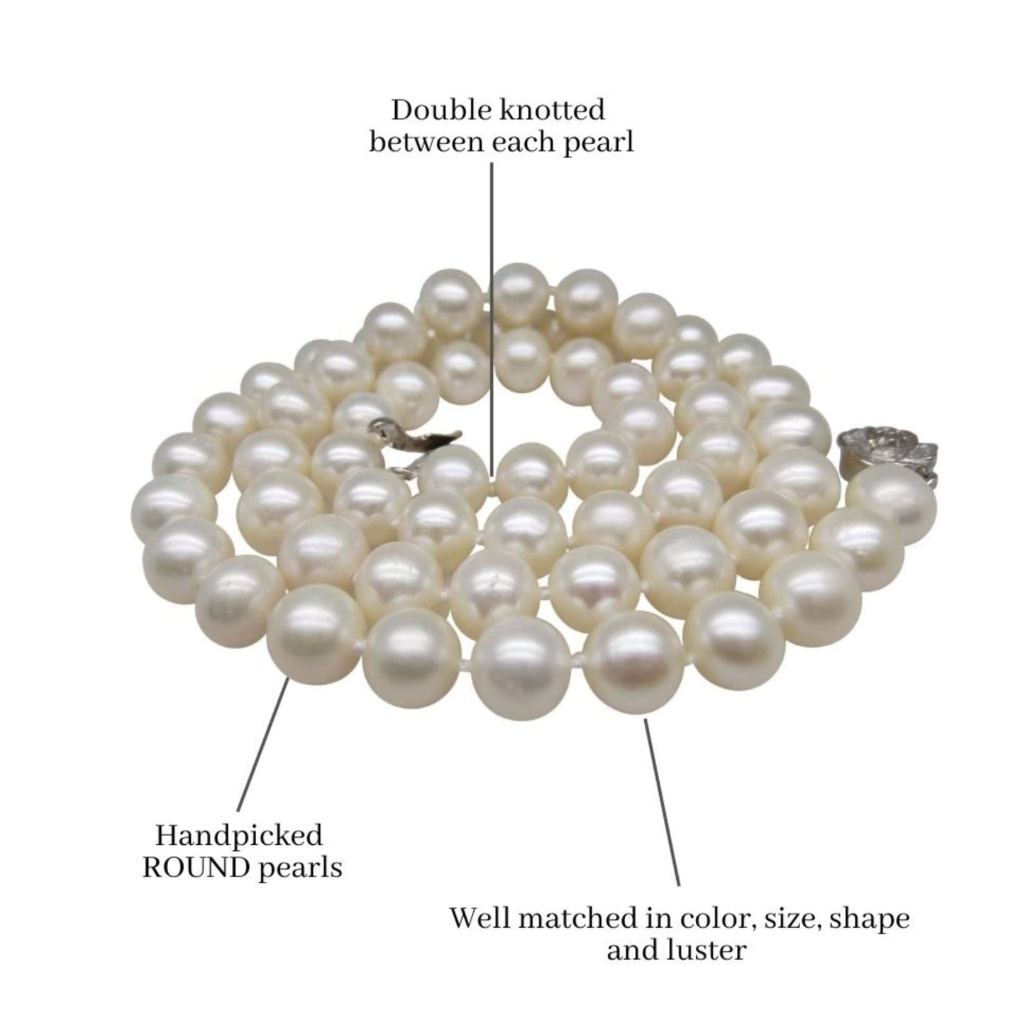 ROUND Real Pearl Necklace Set for Women Bracelet Stud Earrings Ivory Beige Cream White Pearl Jewelry Set Men Cultured Freshwater Wedding - SM