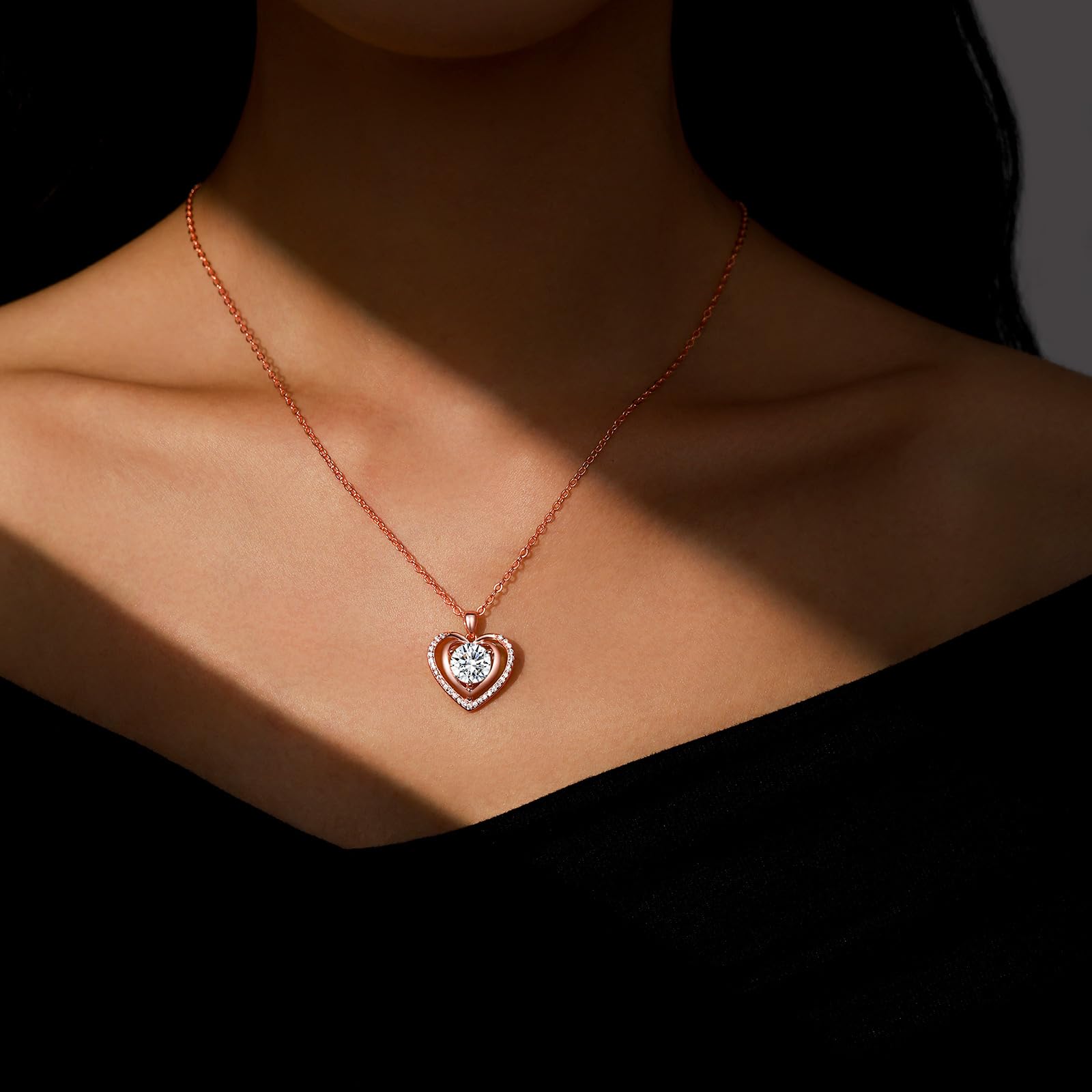 Heart Pendant Gold Necklace for Women Moissanite Lab-Created Gem I Love You Wedding Anniversary Birthday Christmas Valentine Engagements Mothers Day Jewelry for Wife Her Girlfriend Mom Daughter - SM
