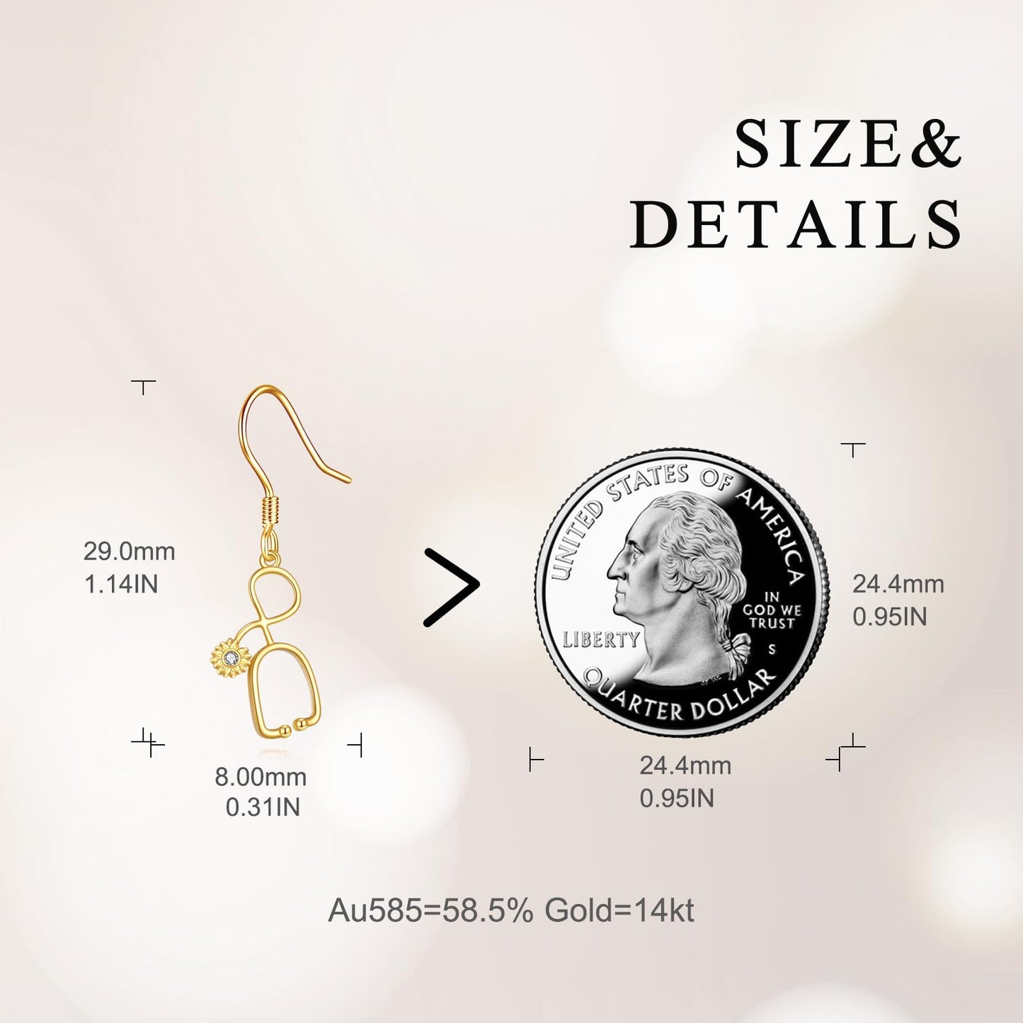 KECHO 14K Solid Gold Nurse Gifts for Women Heart Stethoscope Nurse Earrings Stethoscope Pendant Necklace Graduation Birthday Christmas Jewelry Gifts for Doctor Nurse Medical Student