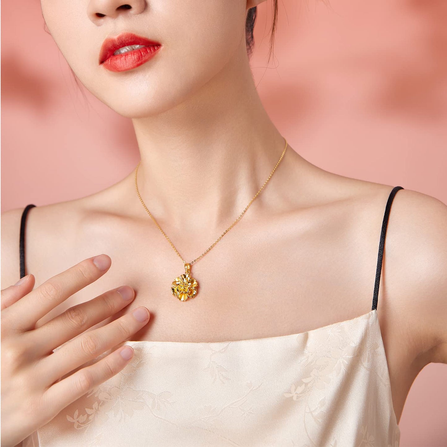 ZHOU LIU FU 24K Solid Gold Pendant for Women, Real Pure Gold Jewelry Accessory Flower Pendant for Men Girlfriend (Not Include Necklace)