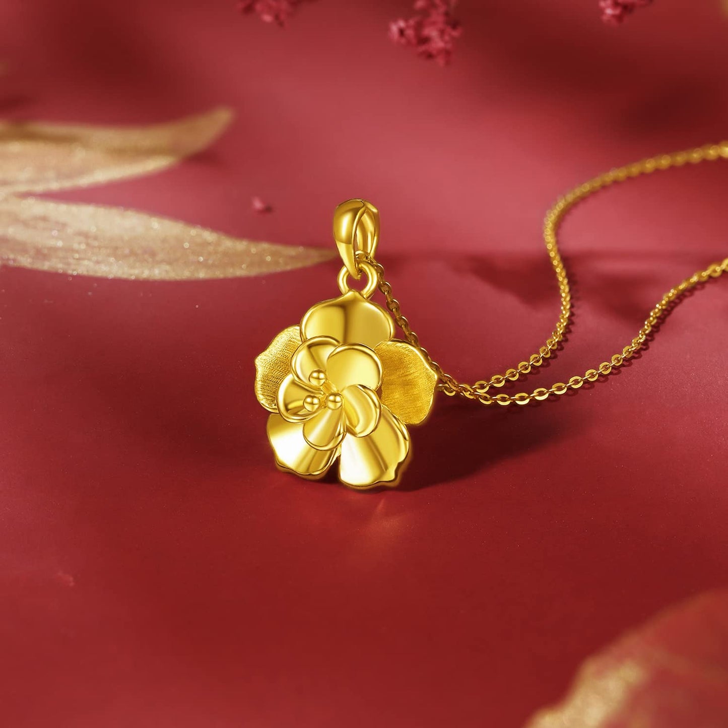 ZHOU LIU FU 24K Solid Gold Pendant for Women, Real Pure Gold Jewelry Accessory Flower Pendant for Men Girlfriend (Not Include Necklace)