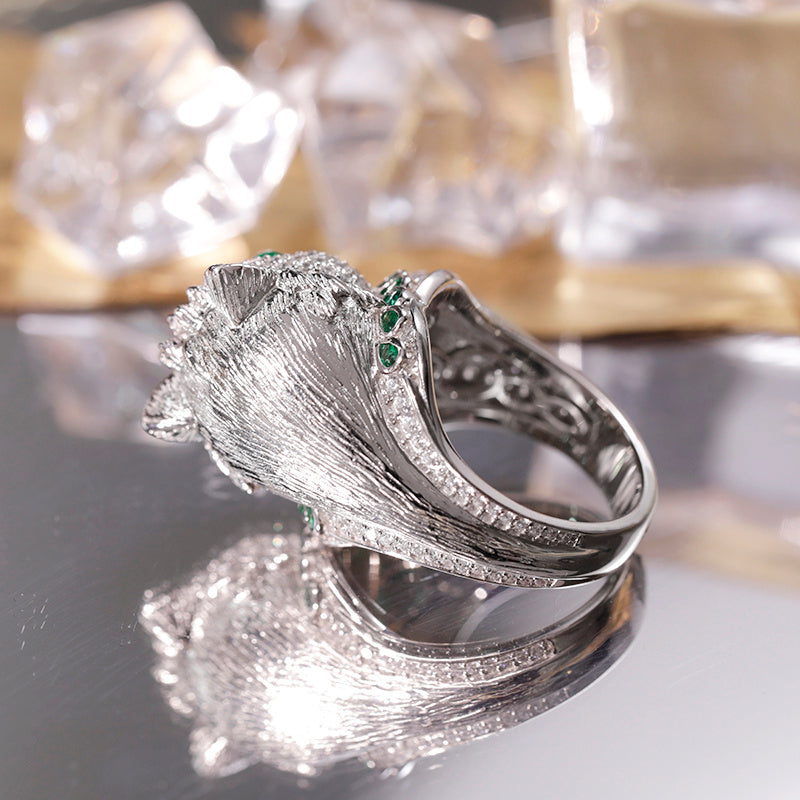 LuxeJewels™ EmeraldWhisker Sterling Designer Ring | Artisan Luxury