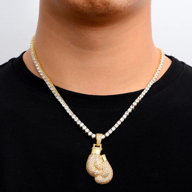 7ct Lab Diamond Boxing Gloves Pendant & Chain | IGI Certified VS | 10K Gold