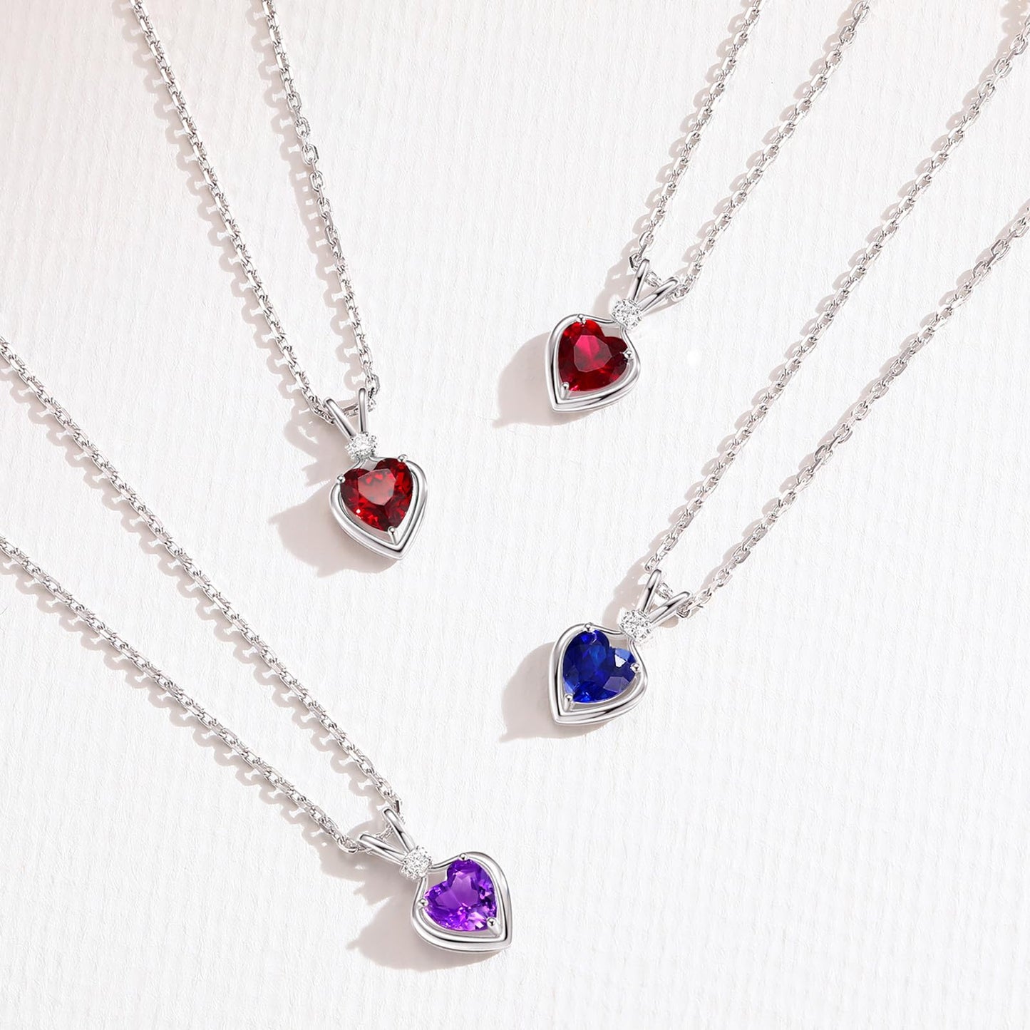 FANCIME 14K Solid White Gold Heart Birthstone Necklace for Women with lab-grown diamond Pendant Birthday Gifts for Mom Women Sterling Silver Chain 16" + 2" Extender