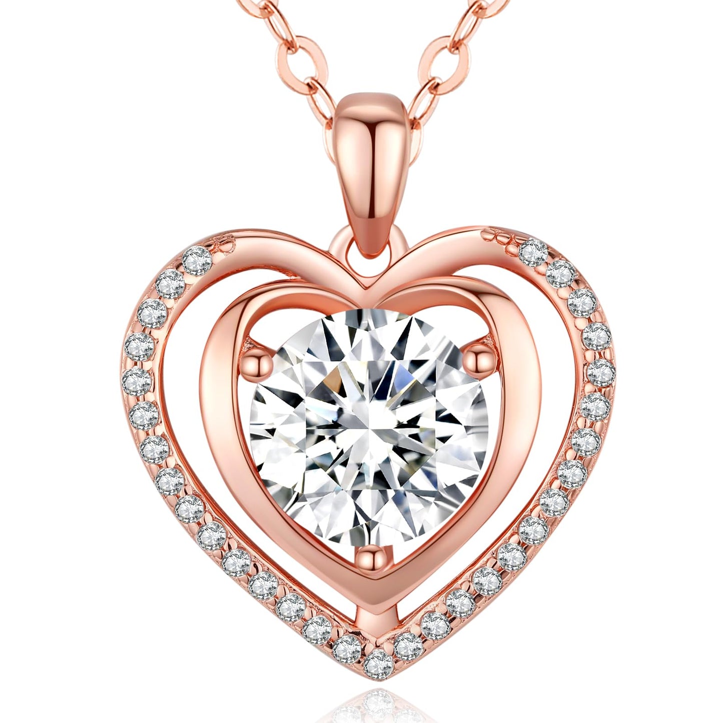 Heart Pendant Gold Necklace for Women Moissanite Lab-Created Gem I Love You Wedding Anniversary Birthday Christmas Valentine Engagements Mothers Day Jewelry for Wife Her Girlfriend Mom Daughter - SM