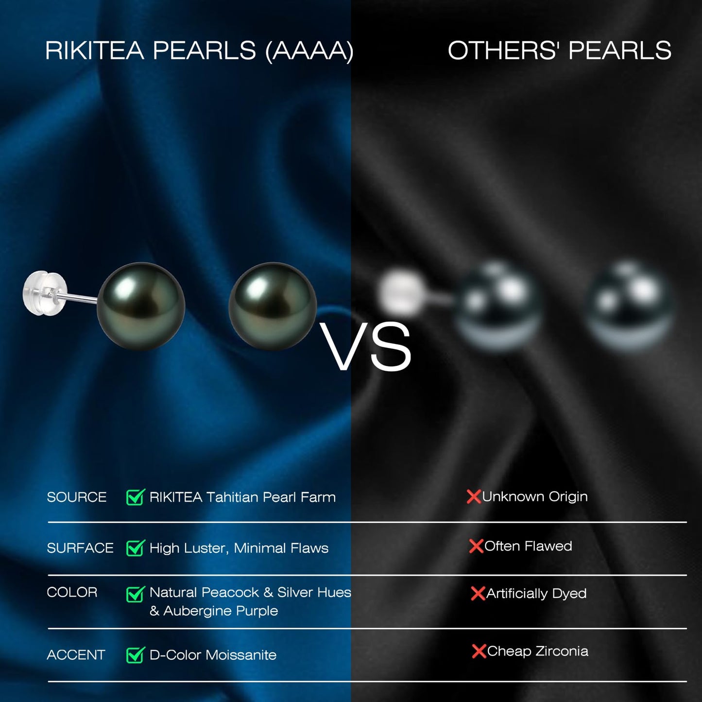 18K Solid Gold Genuine Tahitian Black Pearl Stud Earrings for Women, AAAA 8-11mm Seawater Pearls - Christmas Gift for Wife Mom Daughter Sister Grandma, Women Jewelry for Wedding Anniversary Birthday