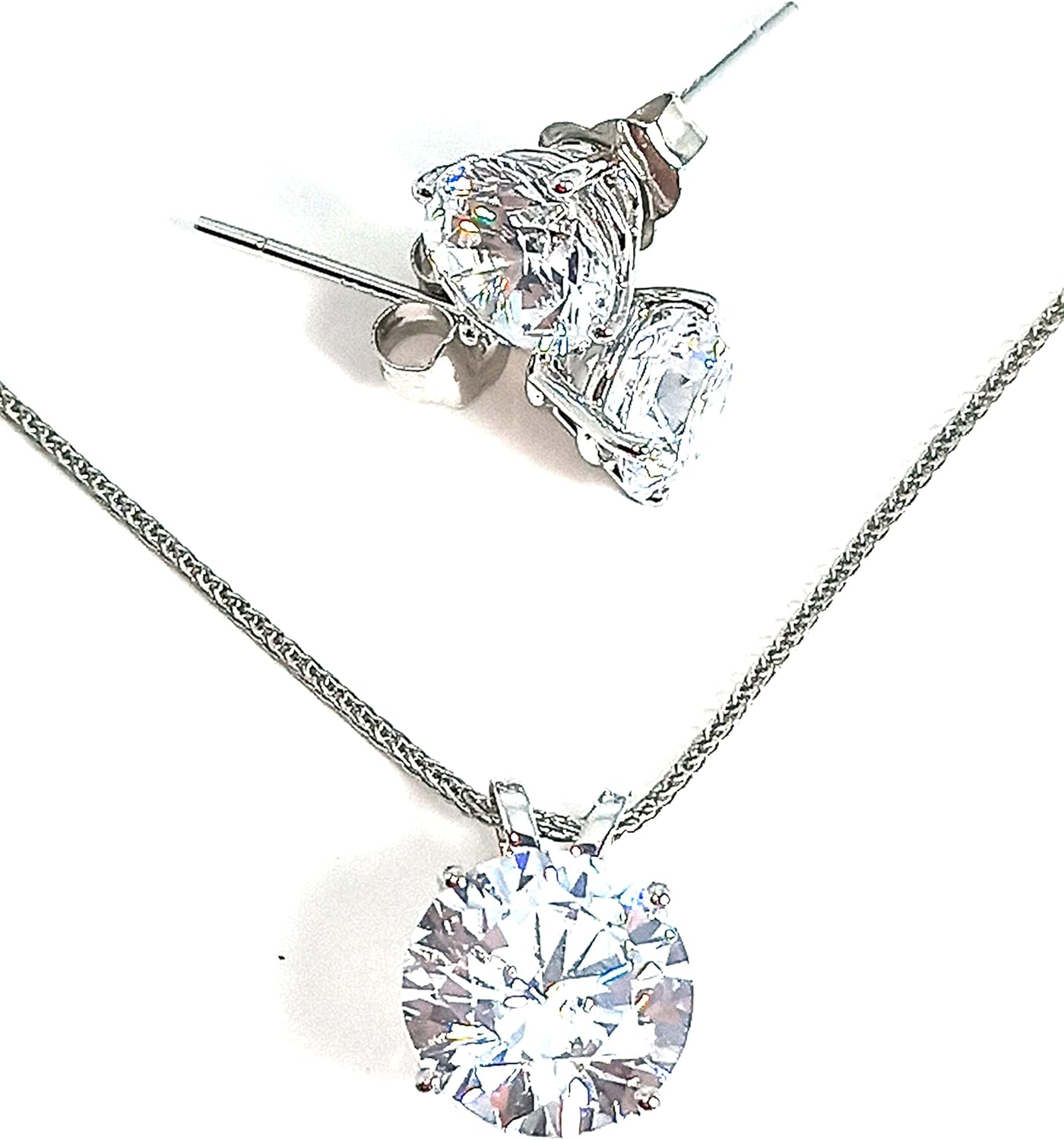 18K Solid Gold Diamond Necklace & Earrings Set | 3.5ct - SM