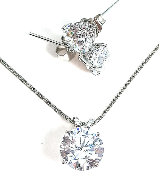 18K Solid Gold Diamond Necklace & Earrings Set | 3.5ct - SM