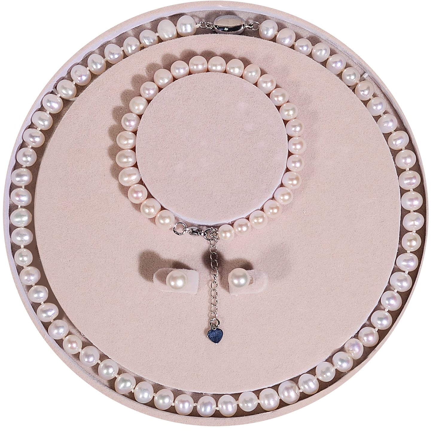 AOOVOO Freshwater Cultured Pearl Necklace Set - Real Pearl Necklace Set Includes Stunning Bracelet and Stud Earrings Jewelry Set for Women - SM