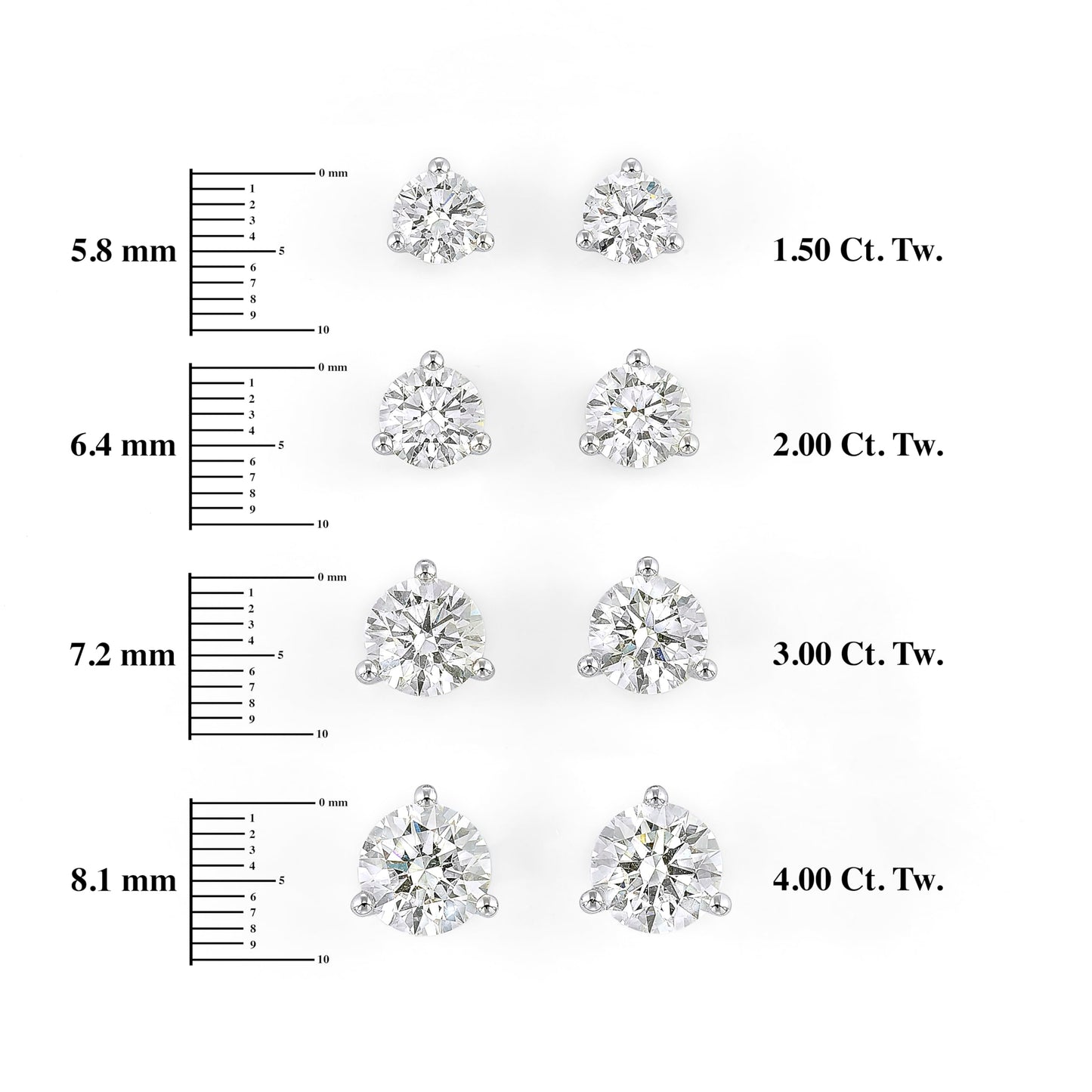 IGI Certified 1.50 to 4.00 Carat Lab Grown Diamond Round Stud Earrings for Women I 14k White Gold Earrings for Her (I-J, VS1-VS2, cttw) 3-Prong Martini Set Diamond I Push Back Studs - SM