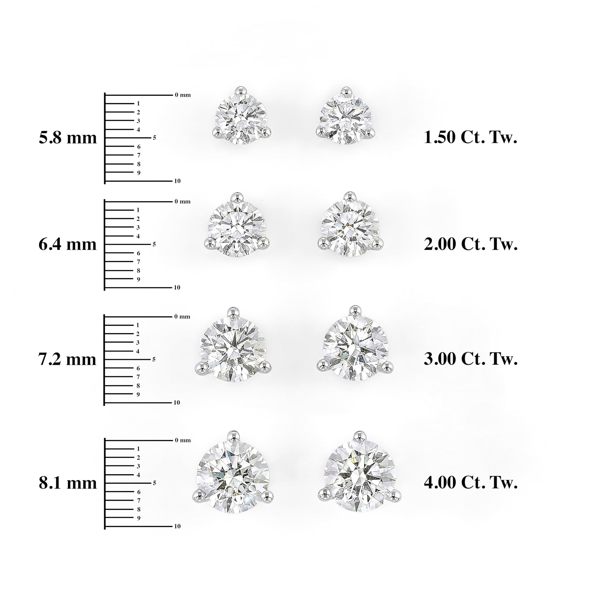 IGI Certified 1.50 to 4.00 Carat Lab Grown Diamond Round Stud Earrings for Women I 14k White Gold Earrings for Her (I-J, VS1-VS2, cttw) 3-Prong Martini Set Diamond I Push Back Studs - SM