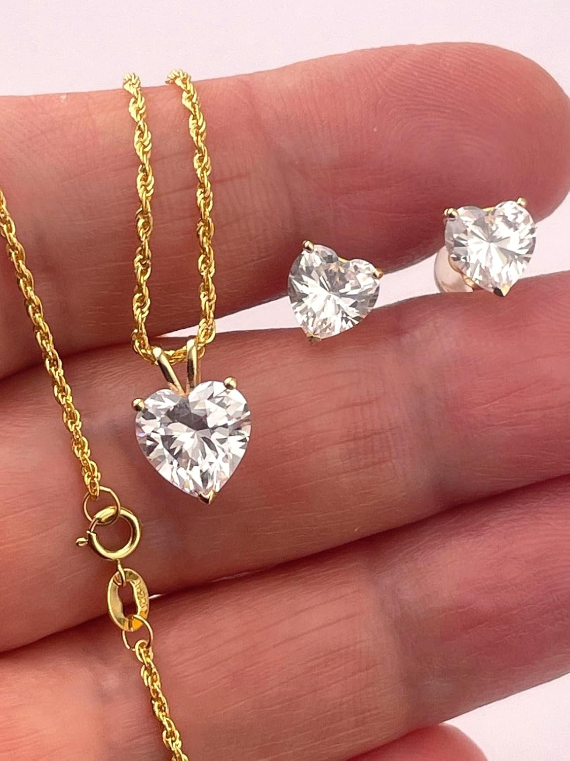 18K Solid Gold Love Heart Diamond Jewelry Set | 3.5ct - SM