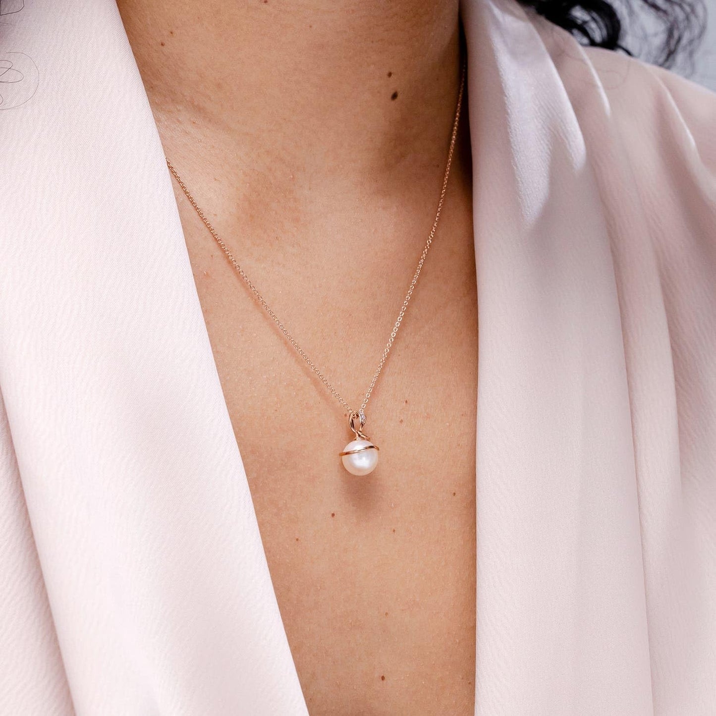 Angara Freshwater Pearl Spiral Pendant with Diamonds in Silver/14K Solid Gold/Platinum | Freshwater Pearl Solitaire 18" Necklace for Women | June Birthstone, Anniversary Jewelry Gift