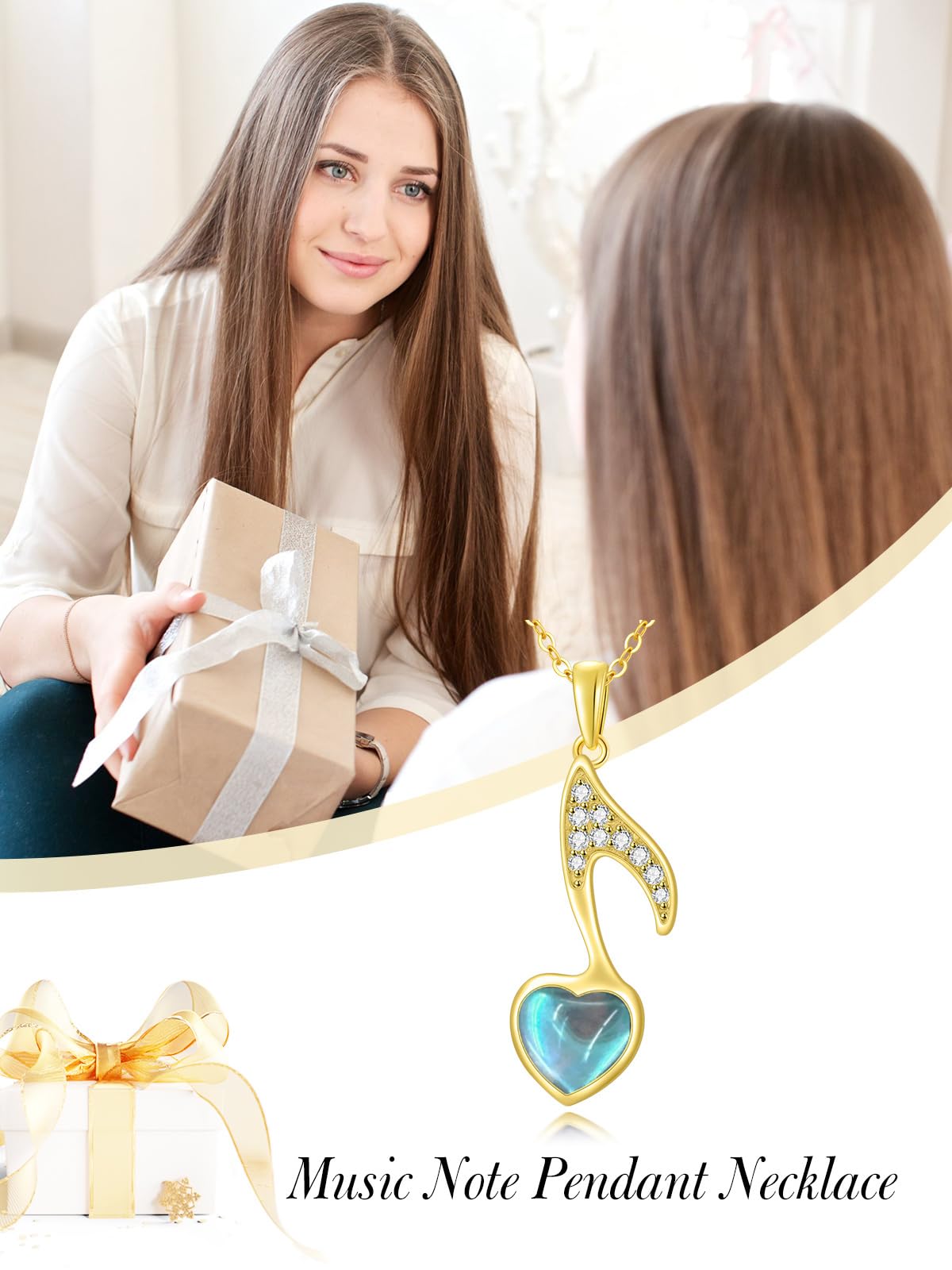 Mother's Day Jewelry Gifts 14K Solid Gold Teardrop/Music Note/Y Necklace Moonstone/Moss Agate/Opal Necklace Anniversary Birthday Gifts for Mom Women Her Girlfriend Sister