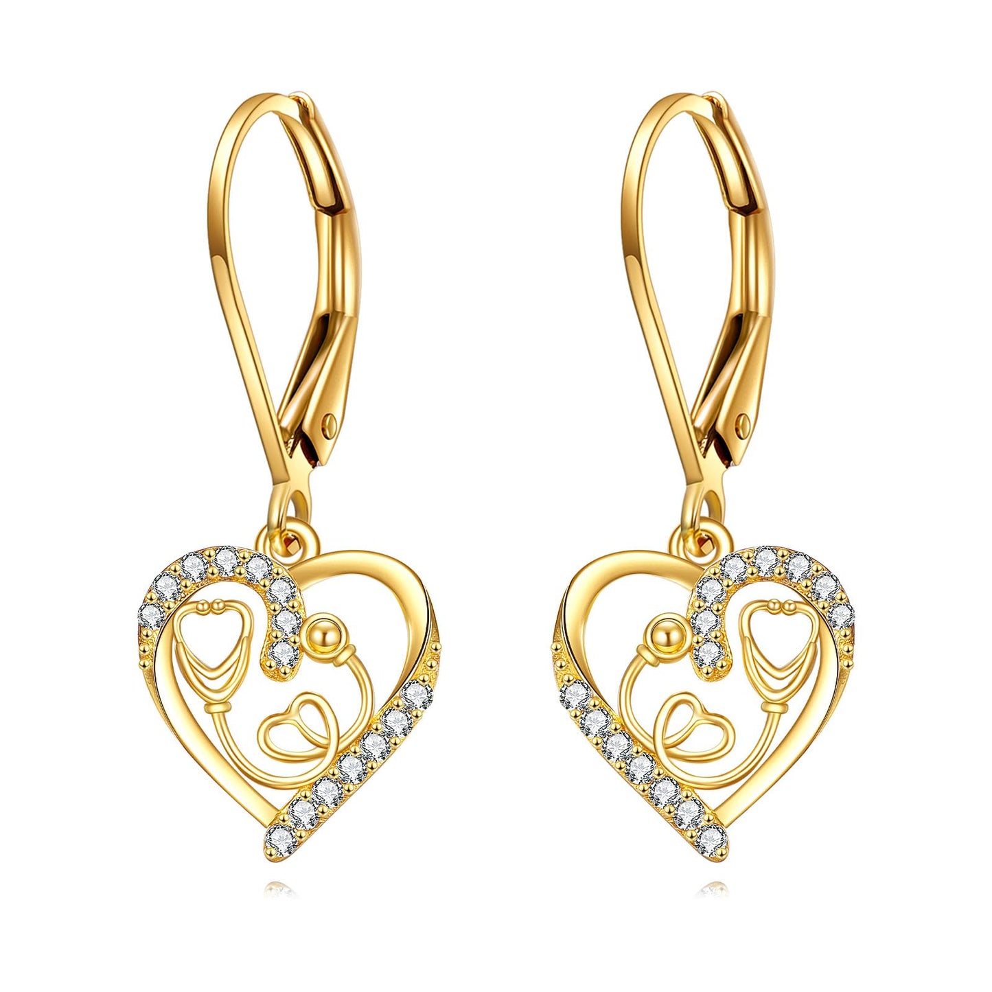 KECHO 14K Solid Gold Nurse Gifts for Women Heart Stethoscope Nurse Earrings Stethoscope Pendant Necklace Graduation Birthday Christmas Jewelry Gifts for Doctor Nurse Medical Student