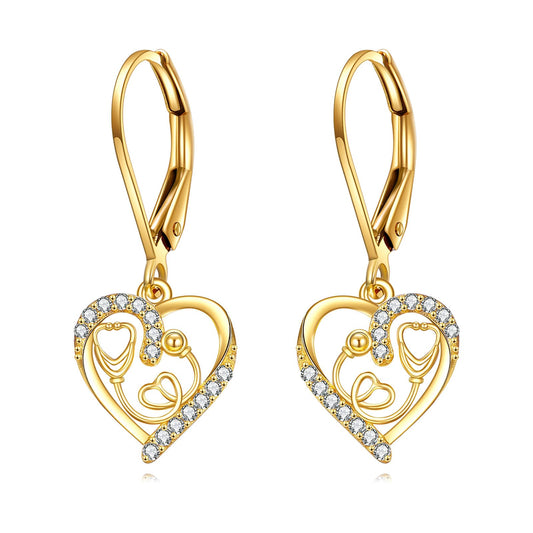 KECHO 14K Solid Gold Nurse Gifts for Women Heart Stethoscope Nurse Earrings Stethoscope Pendant Necklace Graduation Birthday Christmas Jewelry Gifts for Doctor Nurse Medical Student