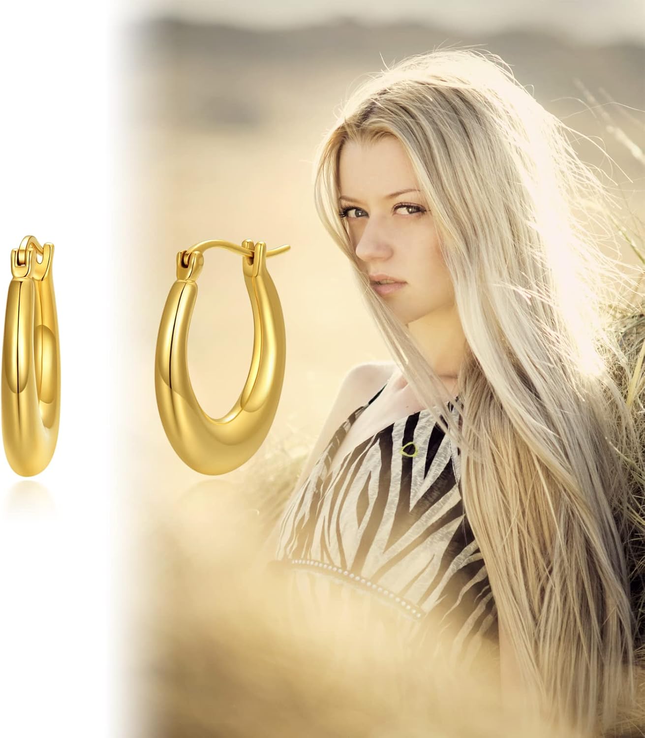 SISGEM 18k Yellow Gold Oval Hoop Earrings for Women, Real 18 Carat Gold Gold Hoops Fine Jewelry for Her (14mm*20mm)