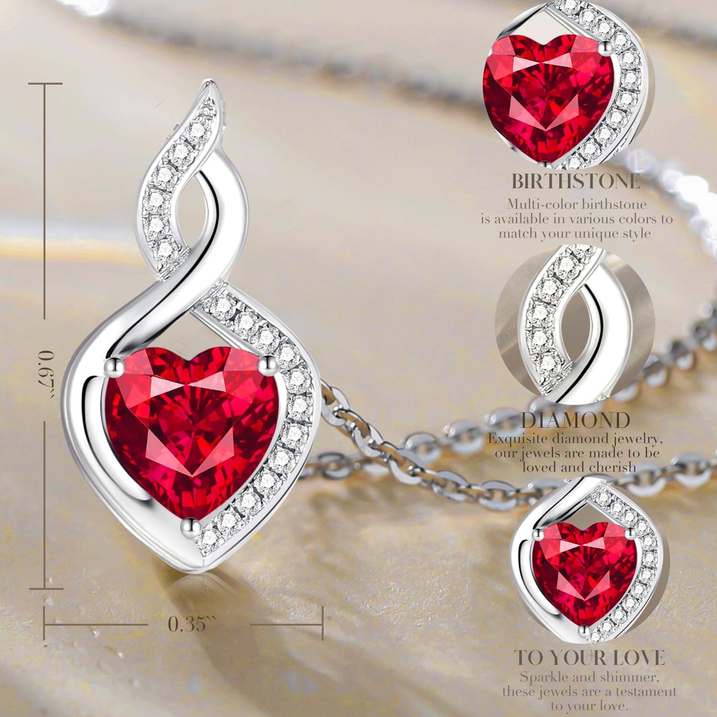 FANCIME 14K Solid White Gold Heart Birthstone Necklace with Diamond Pendent Birthday Gifts for Mom Women, Sterling Silver Chain 16" + 2" Extender