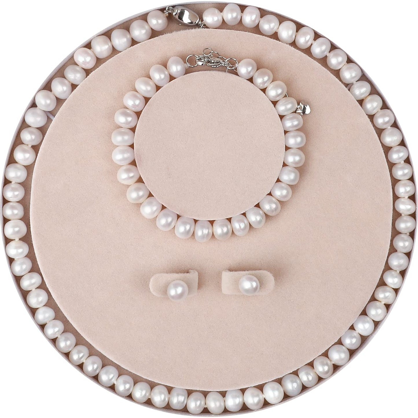 AOOVOO Freshwater Cultured Pearl Necklace Set - Real Pearl Necklace Set Includes Stunning Bracelet and Stud Earrings Jewelry Set for Women - SM
