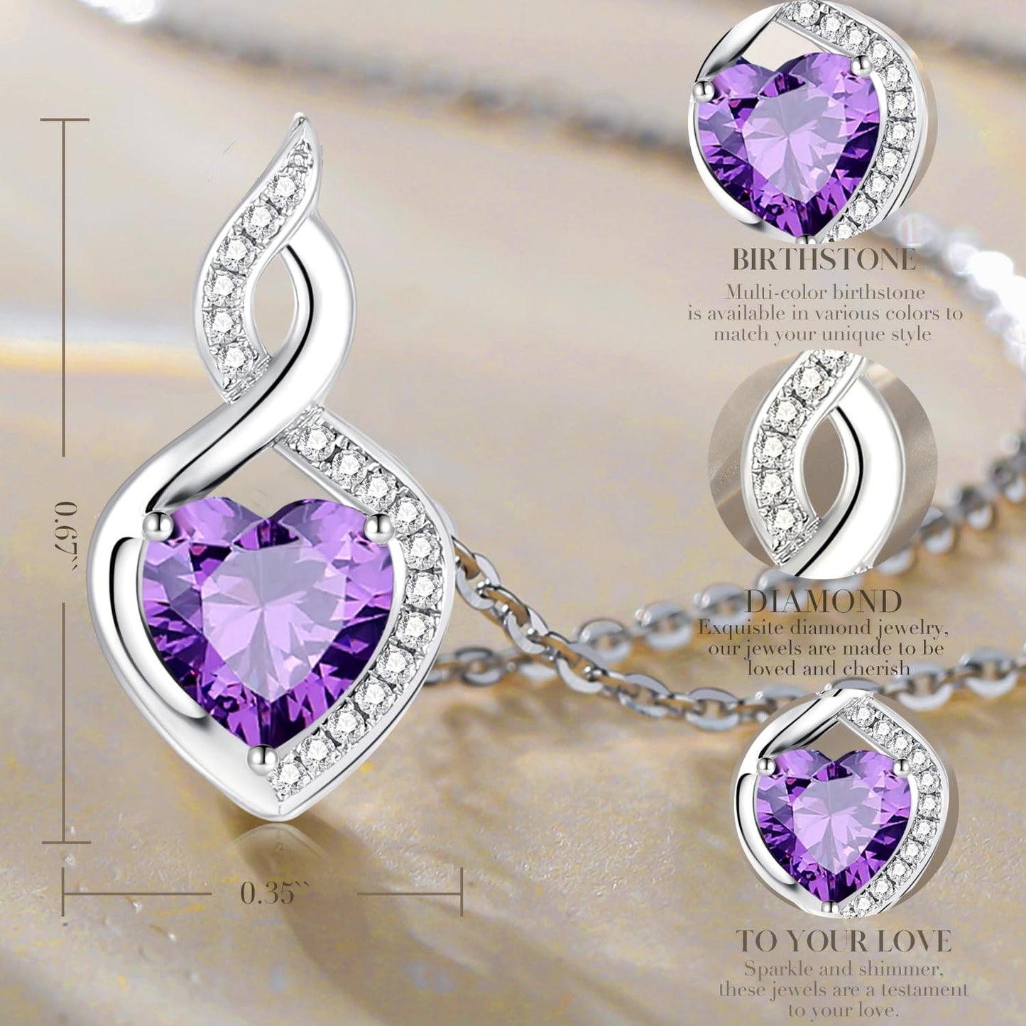 FANCIME 14K Solid White Gold Heart Birthstone Necklace with Diamond Pendent Birthday Gifts for Mom Women, Sterling Silver Chain 16" + 2" Extender