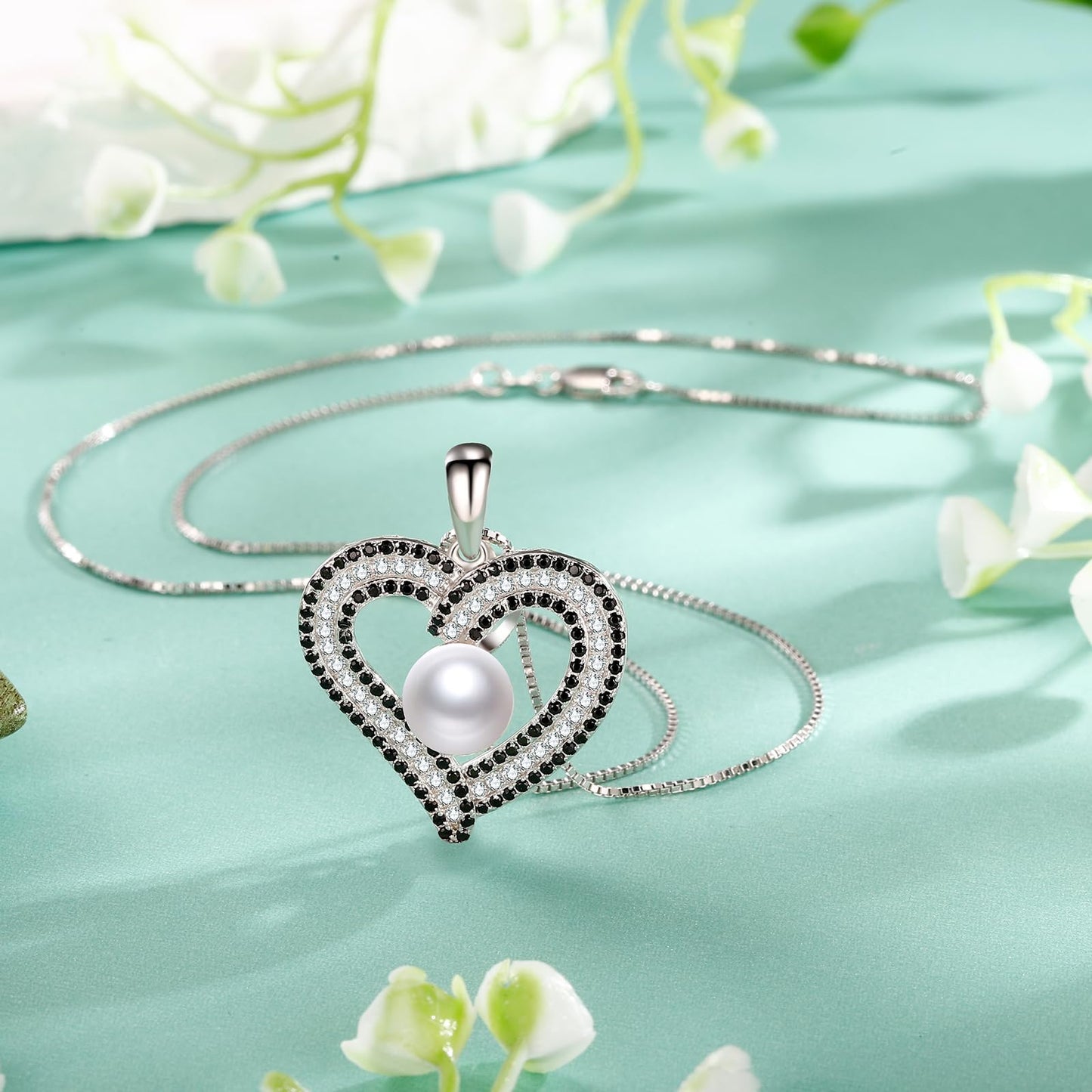 NONNYL Gifts for Women Wife-Pearl Heart Pendant Necklace- Birthday for Girlfriend, Valentine's Day for Wives, Mother's Day for Mom Grandma, Gifts for Her on Wedding Anniversary Christmas Fine Jewelry