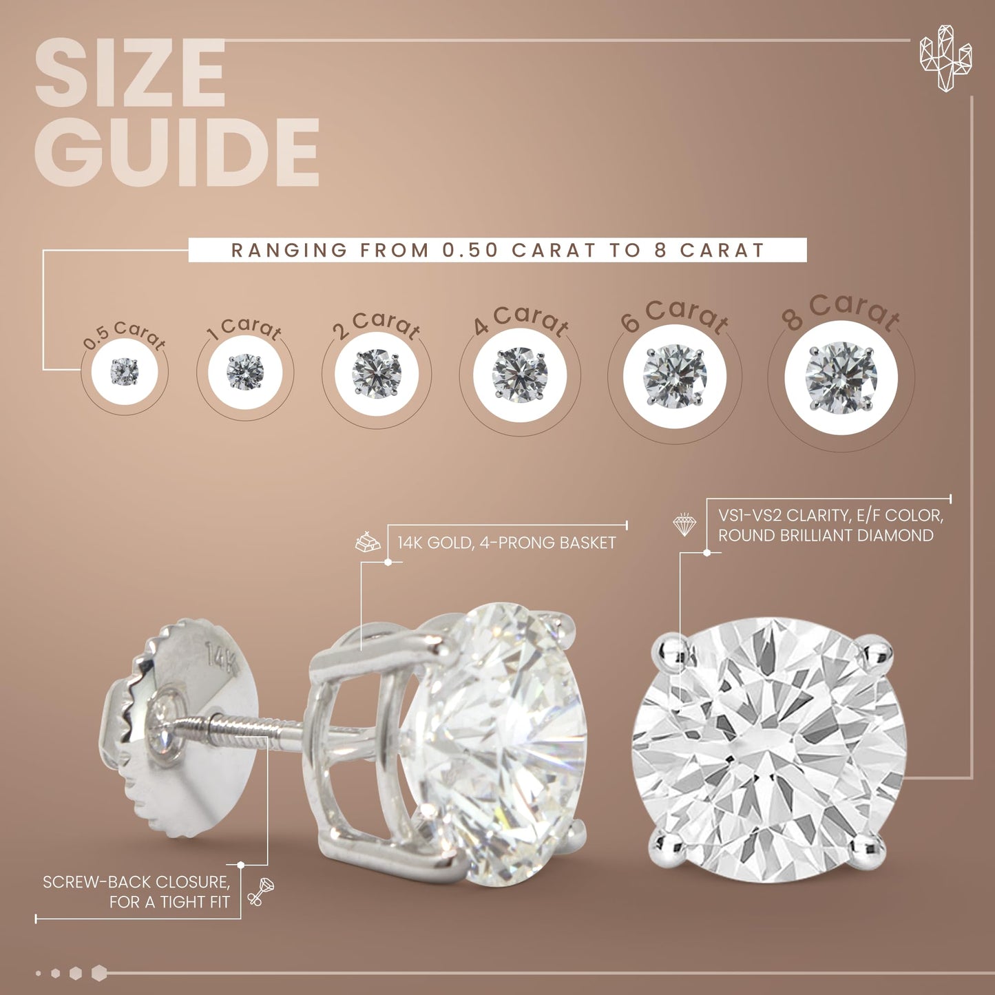 Scottsdale Diamond 14K Gold 0.5 to 4 Carat Certified Lab Grown Diamond Stud Earrings for Women Her Round Cut 4 Prong Screw Back Fine Jewelry (E/F Color, VS1-VS2 Clarity) Graduation | Mothers Day | Anniversary