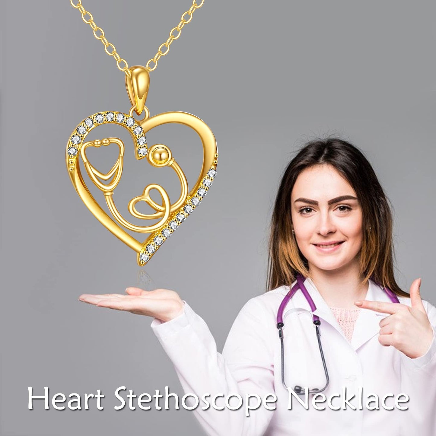 KECHO 14K Solid Gold Nurse Gifts for Women Heart Stethoscope Nurse Earrings Stethoscope Pendant Necklace Graduation Birthday Christmas Jewelry Gifts for Doctor Nurse Medical Student