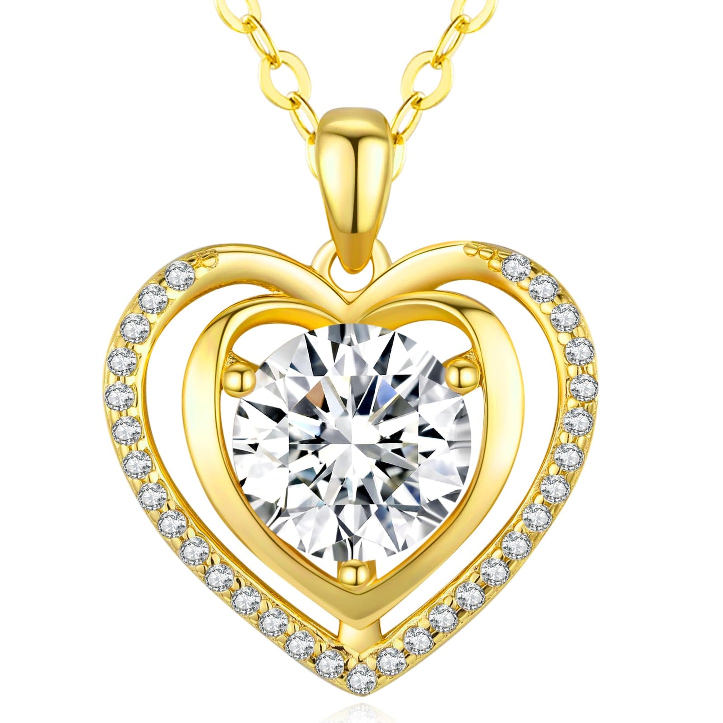 Heart Pendant Gold Necklace for Women Moissanite Lab-Created Gem I Love You Wedding Anniversary Birthday Christmas Valentine Engagements Mothers Day Jewelry for Wife Her Girlfriend Mom Daughter - SM