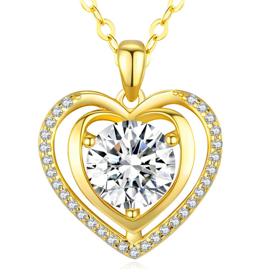 Heart Pendant Gold Necklace for Women Moissanite Lab-Created Gem I Love You Wedding Anniversary Birthday Christmas Valentine Engagements Mothers Day Jewelry for Wife Her Girlfriend Mom Daughter - SM