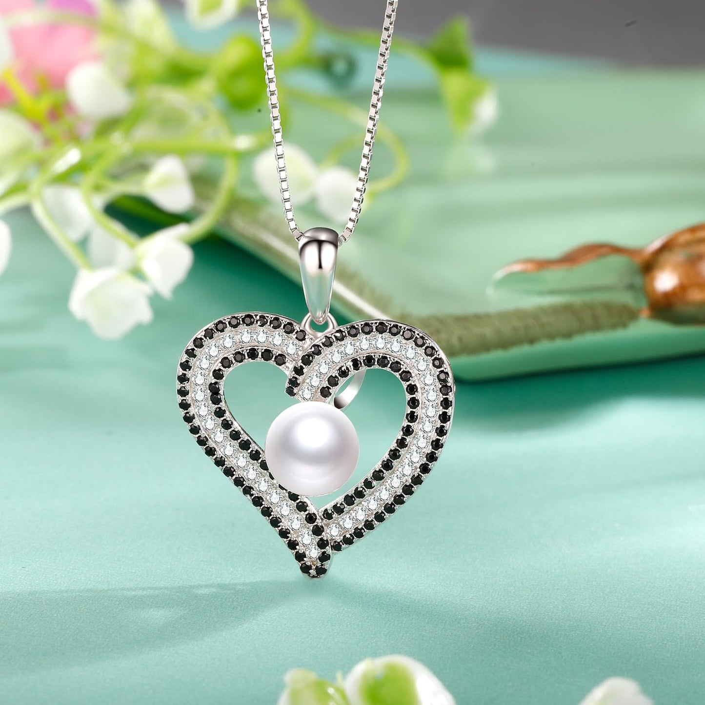 NONNYL Gifts for Women Wife-Pearl Heart Pendant Necklace- Birthday for Girlfriend, Valentine's Day for Wives, Mother's Day for Mom Grandma, Gifts for Her on Wedding Anniversary Christmas Fine Jewelry
