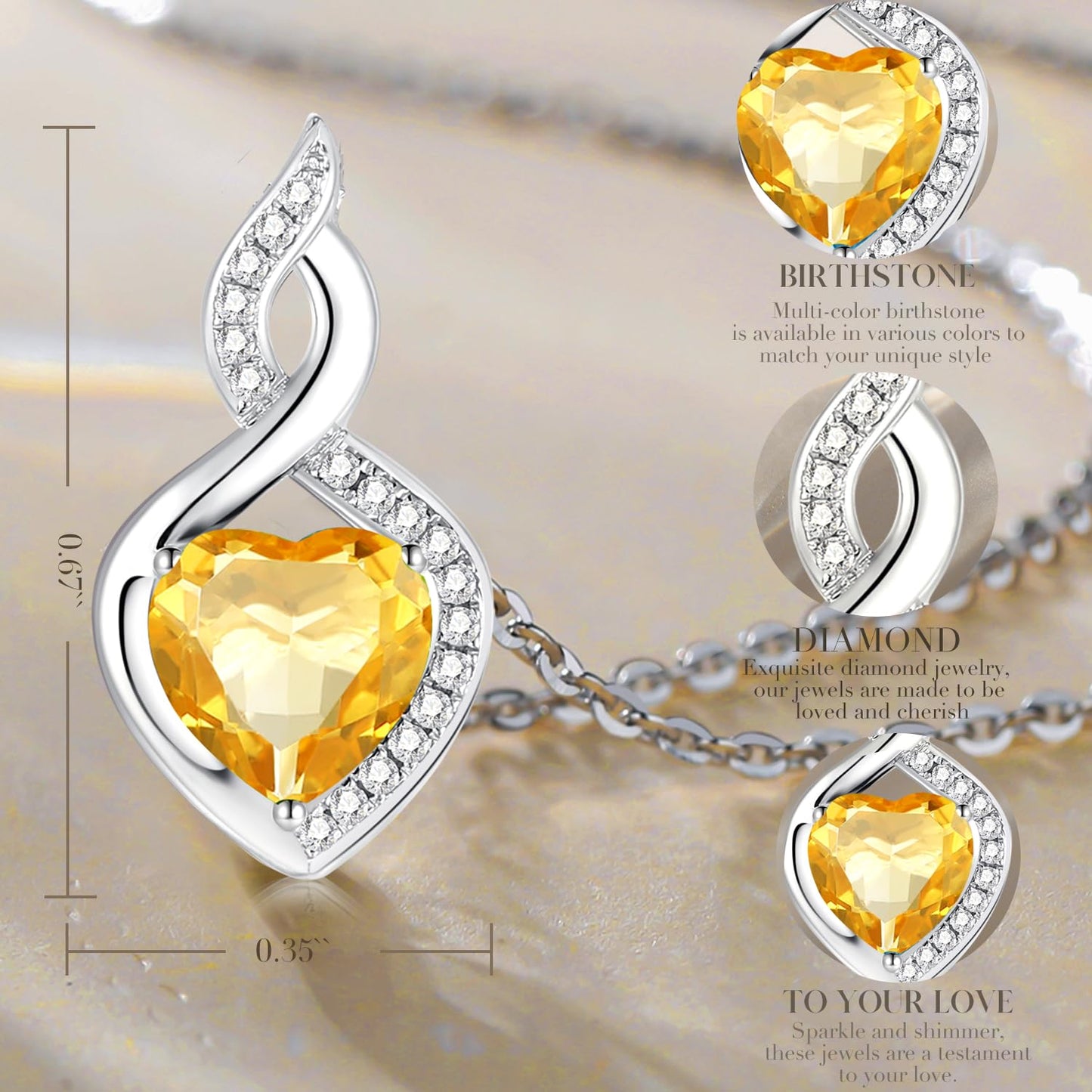 FANCIME 14K Solid White Gold Heart Birthstone Necklace with Diamond Pendent Birthday Gifts for Mom Women, Sterling Silver Chain 16" + 2" Extender