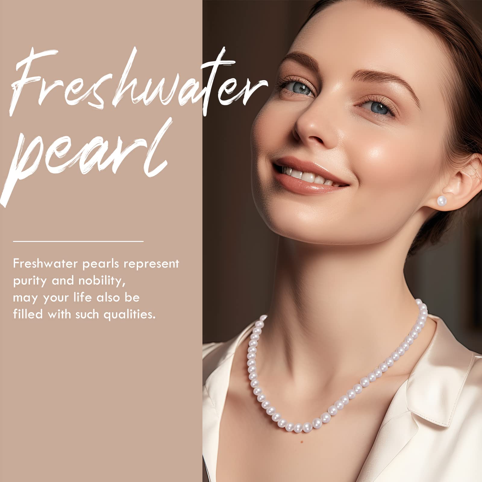 AOOVOO Freshwater Cultured Pearl Necklace Set - Real Pearl Necklace Set Includes Stunning Bracelet and Stud Earrings Jewelry Set for Women - SM