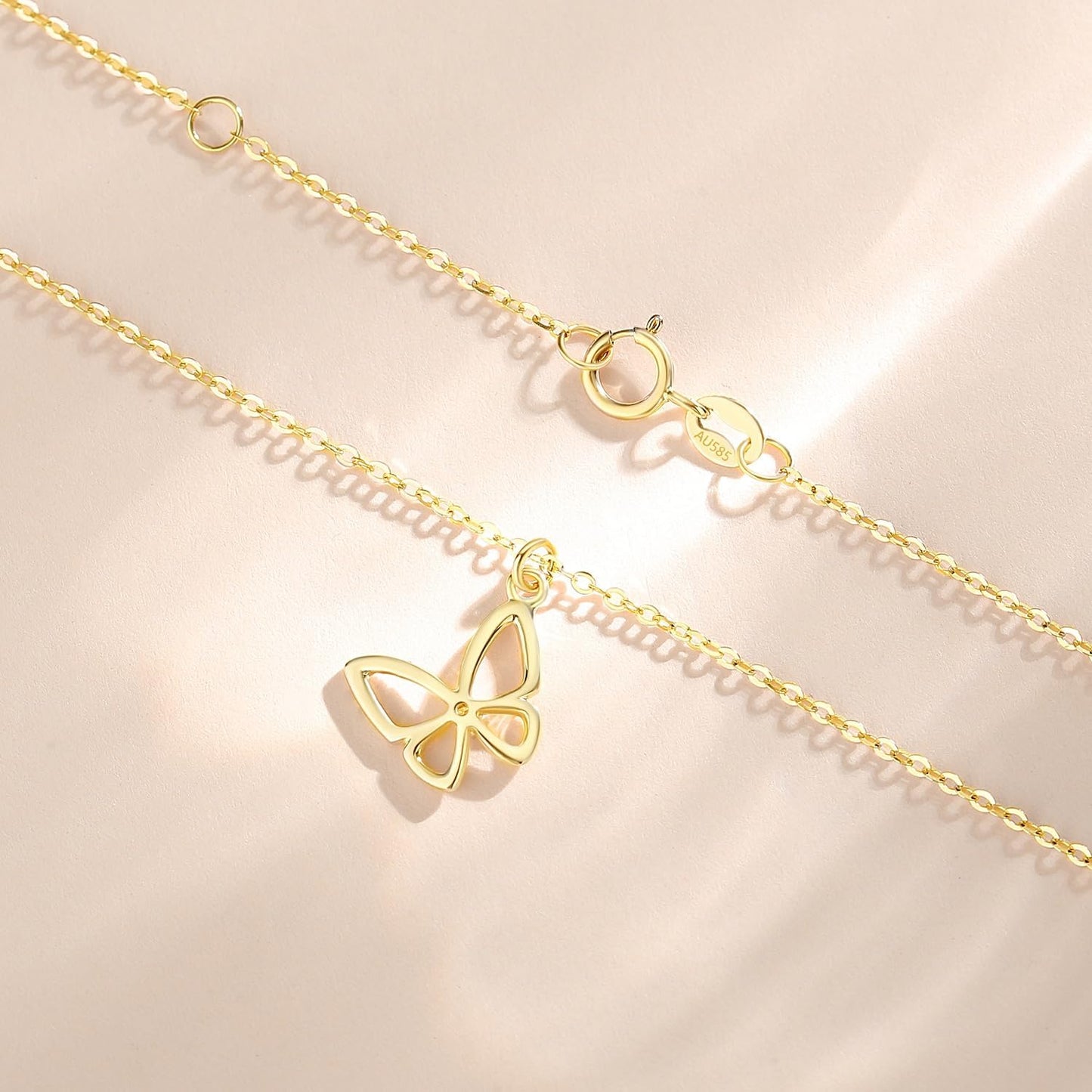 Butterfly Diamond Pendant Necklace | 14K Solid Yellow Gold