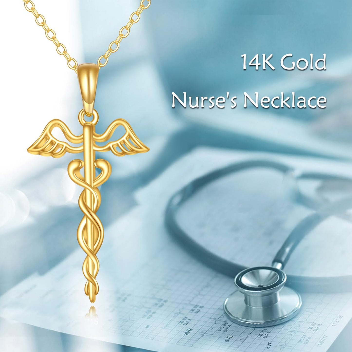 KECHO 14K Solid Gold Nurse Gifts for Women Heart Stethoscope Nurse Earrings Stethoscope Pendant Necklace Graduation Birthday Christmas Jewelry Gifts for Doctor Nurse Medical Student