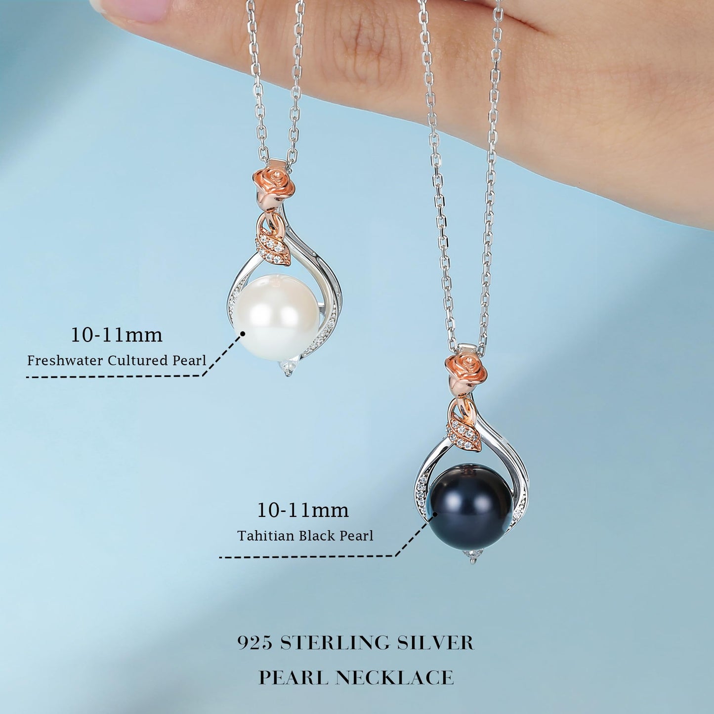 Iefil Mothers Day Gifts for Wife - 10-11mm Freshwater Pearl Necklace, Rose Flower Pearl Necklace, Anniversary Jewelry Gifts for Women Wife Mom Girlfriend Her, 925 Sterling Silver